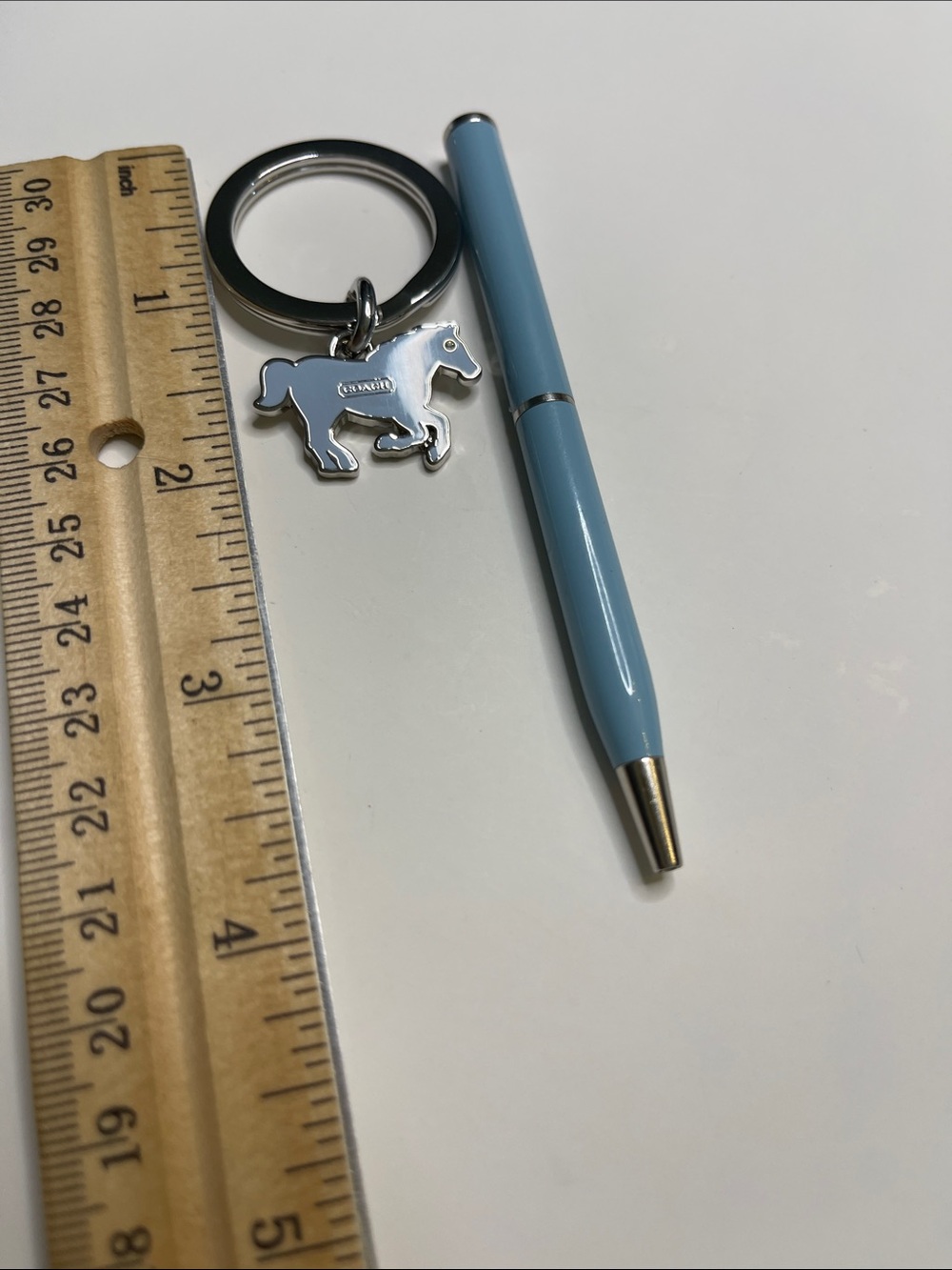 Coach Silver & Light Blue Horse Keychain and Coach Pen - Picture 3 of 6